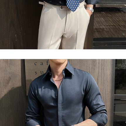 Men's White Long-Sleeve Dress Shirt - Slim Comfortable Fabric. Ideal for Formal Events & Everyday Wear. Classic & Modern Design
