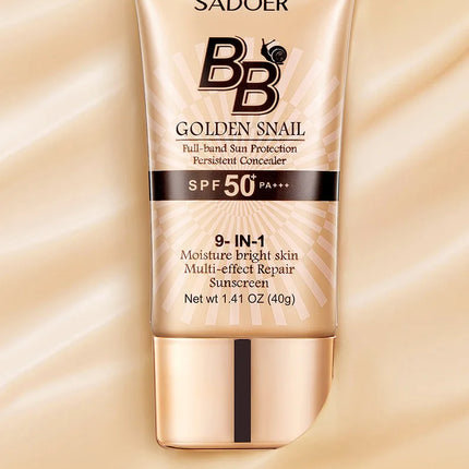 SPF50+ Gold Snail Sunscreen BB Cream Whitening Foundation Concealer Moisturizing Long Lasting Even Skin Tone Makeup Base Primer