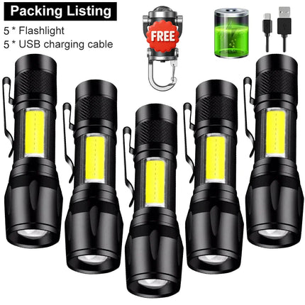 Powerful Mini LED Flashlight COB LED Zoom Torch Built In Battery USB Rechargeable Light Outdoor Portable Camping Emergency Lamp