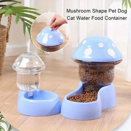 New Cat Pet Automatic Feeder Water Dispenser Cute Mushroom Large Capacity Food Container Pet Bowl Water Storage Device Supplies