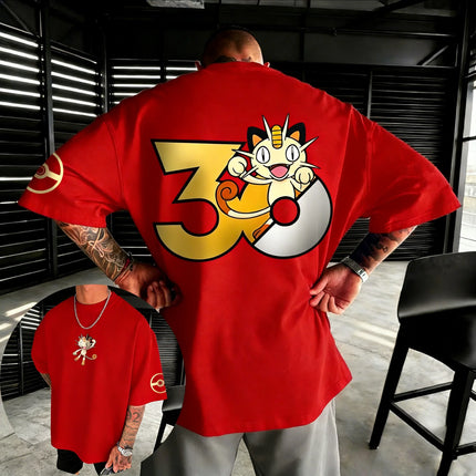 2026 Pokémon 30th Anniversary Meowth Printed T-shirt Summer New Men's and Women's Loose Casual Hip Hop Trendy Short Sleeve Top
