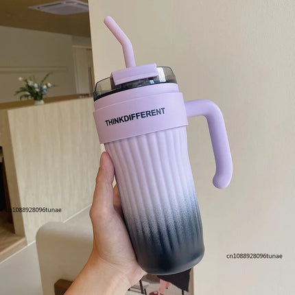 860ML Coffee Cup Outdoor Thermo Water Bottle With Straw Stainless Steel Tumbler Car Thermal Mug Keeps Cold and Heat Vacuum Flask