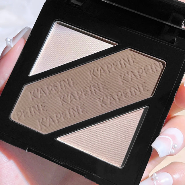 Two-tone, three-color contouring palette for shading, nose shaping, brightening, and highlighting.