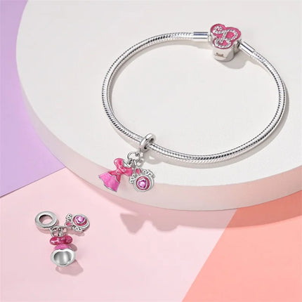 100% 925 Sterling Silver Fashion Pink Princess Skirt Bag Lipstick Charms Beads Fit Qikaola Original Bracelets DIY Jewelry Gifts