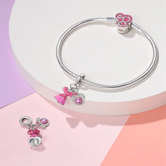 100% 925 Sterling Silver Fashion Pink Princess Skirt Bag Lipstick Charms Beads Fit Qikaola Original Bracelets DIY Jewelry Gifts