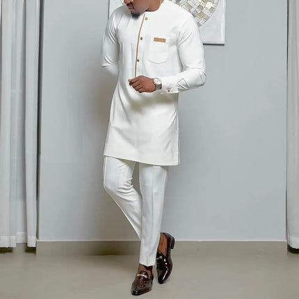 New Dashiki Men's Set Grey Round Neck Long Sleeve Luxury Brand Men's Suit Casual Slim Fit Men's Set Wedding Evening Suit