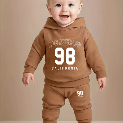 Newborn Baby Boy Long Sleeve Fleece Hoodie with Number Letter Pattern And Casual Sports Pants Set Autumn Winter Outdoor Wear
