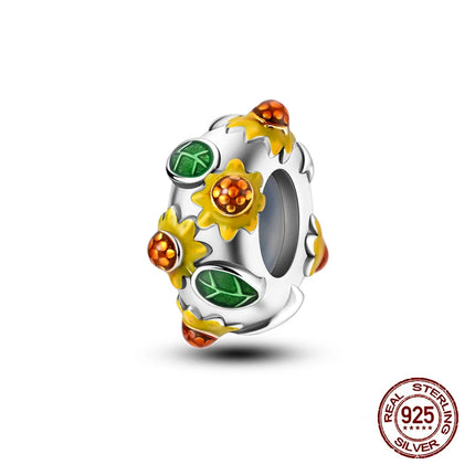 Autumn New 925 Sterling Silver Brown Maple Leaf Pumpkin Bee Charms Bead Fit 3mm 925 Original Bracelets DIY Jewelry Warm Gift