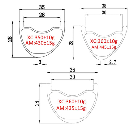 29er MTB XC AM 270g-465g Carbon Rim 28/30/32/34/35/36/38/40 Wide 23/25/28/30mm Deep Symmetric or Asymmetric UD 24/28/32/36Hole