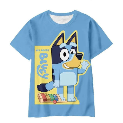 Kids 2026 Bluey Cartoon 3D T-Shirt Summer Cool Quick-Dry Short Sleeve Anime Print Casual Tee for Boys and Girls Daily