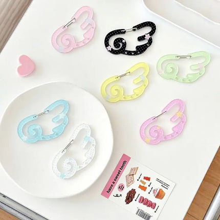 Cute Wings Shape Carabiner Keychain Portable Acrylic Keyring Hook Multifunctional Backpack Pendant Keychain Ornament