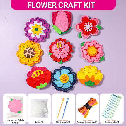 9-piece Floral DIY Sewing Kit; Beginner Hand-Sewing Materials for Fun; Cute Flower-Shaped Pouch for Birthday Gift; Handmade Craf