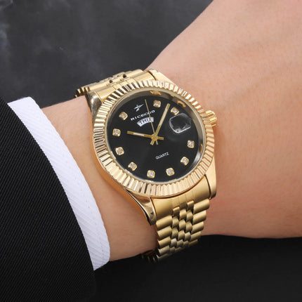 Classic Men's Steel Strap Luxury Wristwatch Business Calendar Stainless Steel Round Male Quartz Watches Clock Wristwatches ﻿