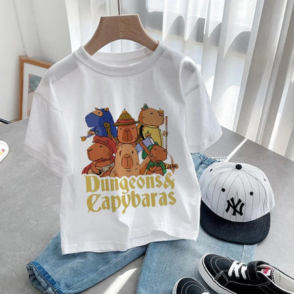 Summer Cotton Children's T-shirt Short Sleeve Capybaras Love Cute Animal Cartoon Kid Clothes Baby Girl Boy Cute Casual Y2k Tee Top