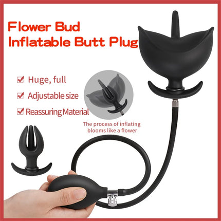 Flower Bud Inflatable Anal Dildo Plug Expandable Butt Plug with Pump Sex Toys for Women Men Anal Dilator Massager Adult Products
