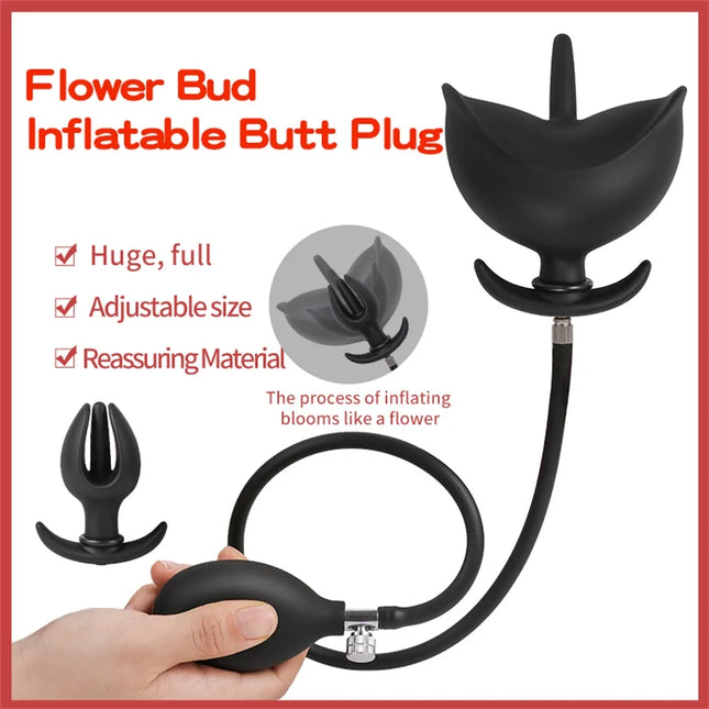 Flower Bud Inflatable Anal Dildo Plug Expandable Butt Plug with Pump Sex Toys for Women Men Anal Dilator Massager Adult Products
