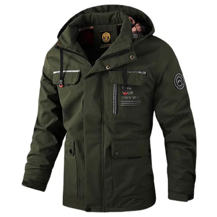 2024 New Text Decoration Pattern Men's casual jacket Parka autumn and winter hooded jacket men's coat solid outdoor fashion ﻿