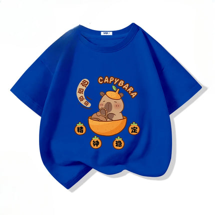 Cartoon Capybara Print Cotton Cool Children's T-shirt Short Sleeve Summer 100% Cotton New Fashion Boys Girls Tee Top Kid Clothes