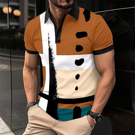 New Circuit Board Pattern Men's Short-Sleeved Polo Shirt 3D Color Block Printing Summer Short-Sleeved Lapel Top