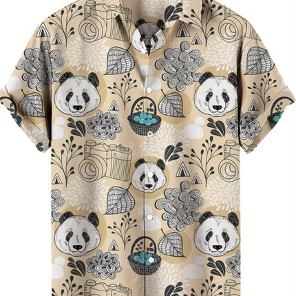 Animal pattern print, men's fashionable short sleeved shirt, loose top, outdoor street, casual and comfortable