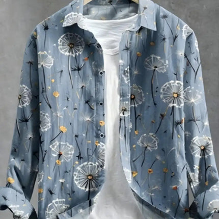Men's Dandelion Printed Linen Long Sleeved Shirt