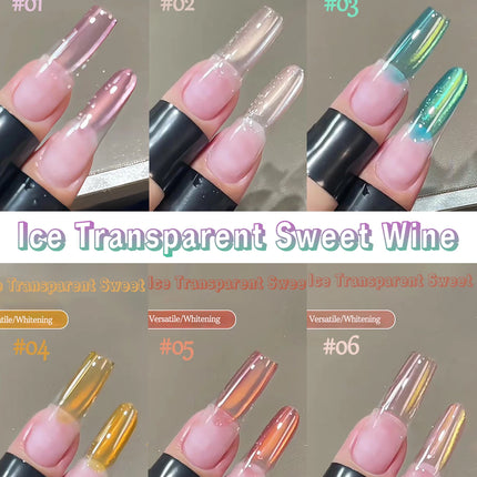 1-12pcs ZH Spring/Summer Ice Transparent Sweet Wine Glass Beads Cat Eye Nail Polish Gel New Flashy Popular Pink Nail Supplies