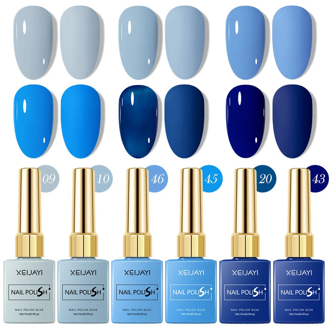 15ml Gel Nail Polish 6 Colors of Blue Nude Nail Art Varnish Gel Lacquer Top Coat DIY Nail Art Design All for Decoration Soak
