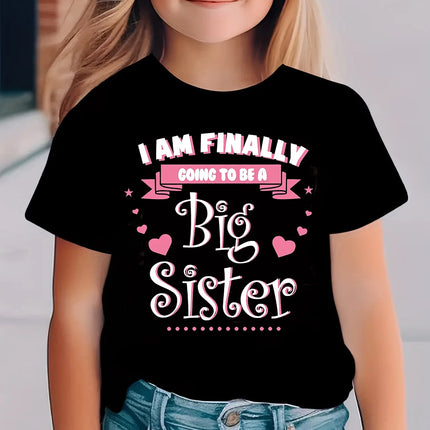 Big Sister with Love Heart Letter Printed T Shirts Kids Children's T-shirt Girls Summer Spring Casual Top Tee Shirt