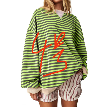 Casual Embroidered Striped Splicing Long Sleeve Crew Neck Pullover Hoodie Women's Clothing Comfortable Breathable Streetwear