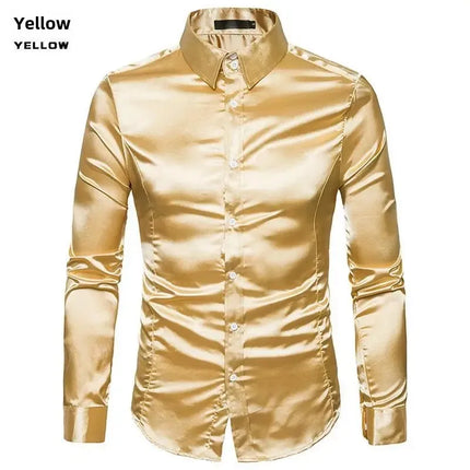 Amazon Spring Autumn Men's Long Sleeve Shirt Casual Fashionable Shiny Interior Top Men's European Style Foreign Trade Shirt