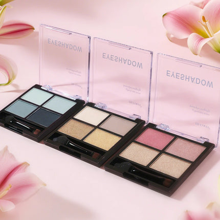 4Color Eyeshadow Palette Gray Black Smoky Makeup Matte Pearlescent Silkworm Brightening Base Eyes Primer Powder With Application