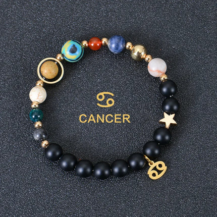 12 Zodiac Signs Constellation Bracelet Men Women Universe Galaxy Eight Planets Solar System Natural Stone Bracelet Beaded
