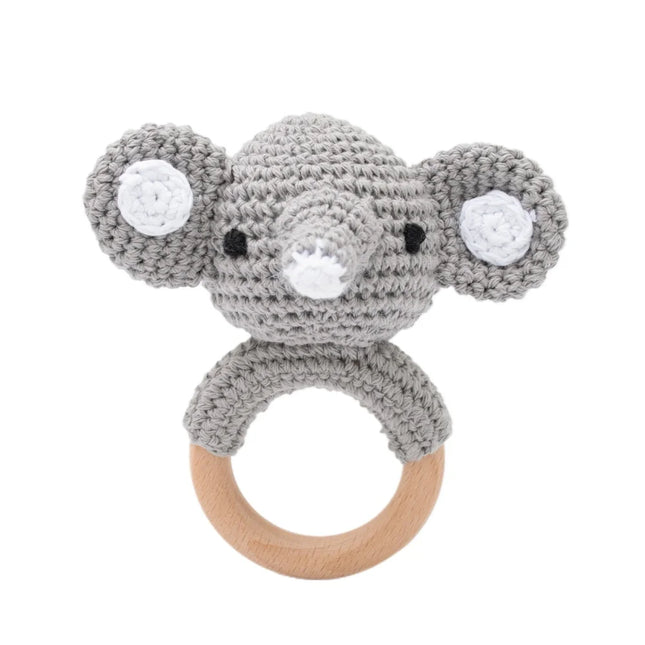 Wooden Baby Rattle Toy Handmade Crochet Sensory Toy for Newborn 0-3 Months,  Rabbit Rattle Toys Baby Gift Travel Accessories