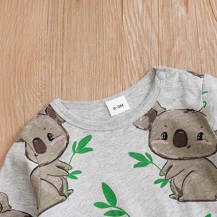 Spring And Autumn Boys And Girls' Cute Cartoon Kaola Full Print Cotton Comfortable Long Sleeve Baby Bodysuit