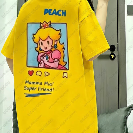 Summer New Anime Tshirts For Couple Cartoon Graphics Mario Print T-shirt Casual Round Neck Tees Street Short Sleeve Man Clothing