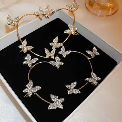 Luxury Star Butterfly Clip Earrings Female Crystal Tassel Ear Clip Earring Sparkling Zircon Ear Cuff Fashion Jewelry accessories