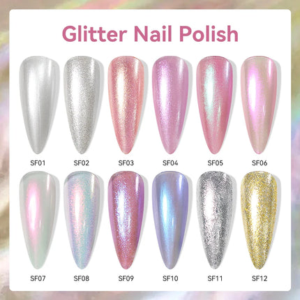 LILYCUTE 7ml Pink Glitter Nail Polish Colorful Bright Shining Pearl Effect Nail Art DIY Decoration No Need of Lamp to Cure