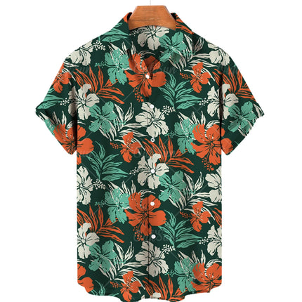 Men's casual shirt plant printed summer clothing Hawaiian short sleeved 2023 medieval vintage beach vacation top