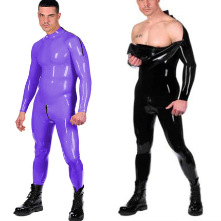 Wet Look Faux Leather PVC Catsuit Long Sleeve Side Zip Unitard Custom Handmade Bodysuit Men and Women Unisex Latex Suit No Hood