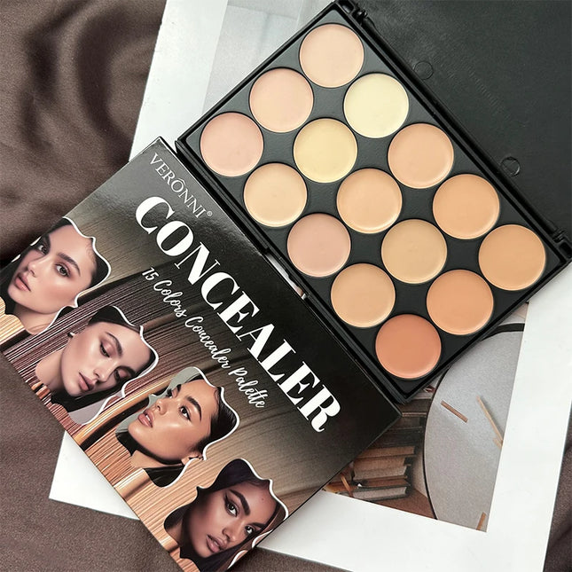 15 Colors Face Concealer Camouflage Cream,Waterproof for Covering Facial Blemishes,Dark Circles,Freckles,Scars,with Brightening