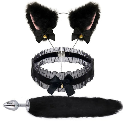 Cute Fox Tail Anal Plug Bow-Knot Soft Cat Ears Headbands Collar Erotic Cosplay SM Sex Toys for Female Male