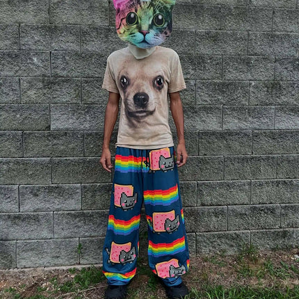 Nyan Cat Sweatpants Y2k Pants Baggy Men Elastic Waist American Streetwear Hip Hop Vintage Joggings Casual Pants Men Clothing