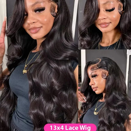 250 Density Human Hair Body Water Wave 5x5 Glueless Lace Frontal Wigs 13x6 HD Lace Front Wig 40 Inch Natural Black Clourse Loose