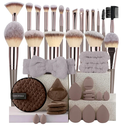 10-20PCS Premium Makeup Brushes Set with Hairband Wrist Rest Silicone Sponge Ball Powder Puff And Cleaning Tool Included