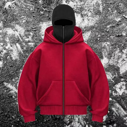 Balaclava Men Zip Hoodie Winter Warm Casual Sweatshirt Y2K with Hooded Face Mask Zipper Design Sports Jacket Outdoor Activities