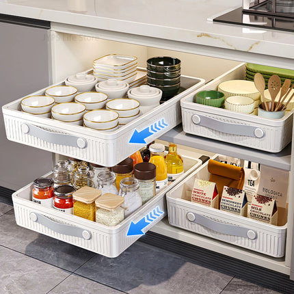 Pull Out Storage Tray Kitchen Sliding Cabinet Shelf with Slide Rails Drawer Spice Rack Bowl Dish Shelf Pantry Kitchen Organizer