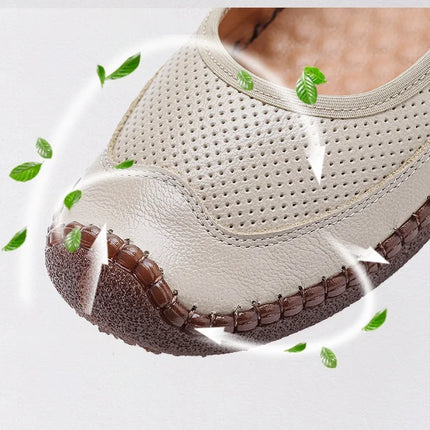 New Real Leather Perforated Ballet Flats Women's Massage Insole Slip On Moccasins Woman Hollow Loafer Casual Daily Shopping Shoe