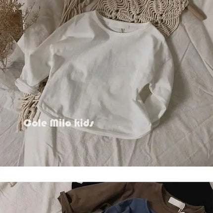 Autumn Winter Boy Girl Children's Solid Long-Sleeved Bottoming Shirt Kid Loose T-shirt Retro Baby Cotton Tops Toddler Casual Tees