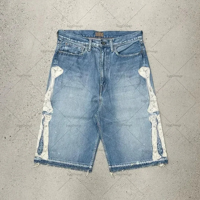 Embroidered Shorts Y2K Streetwear Man Woman Clothing Harajuku Hip Hop Baggy Denim Gym Shorts Gothic Summer Basketball Shorts