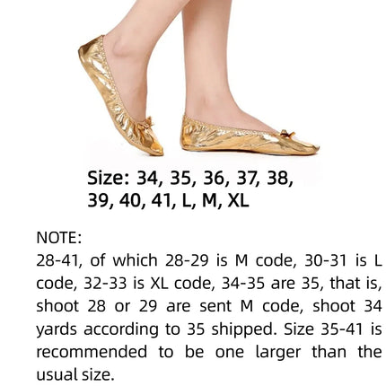 Comfortable Bowknot Belly Dancing Shoes Leather Golden Indian Dance Shoes Foldable Round Toe Foldable Ballet Flats Ladies